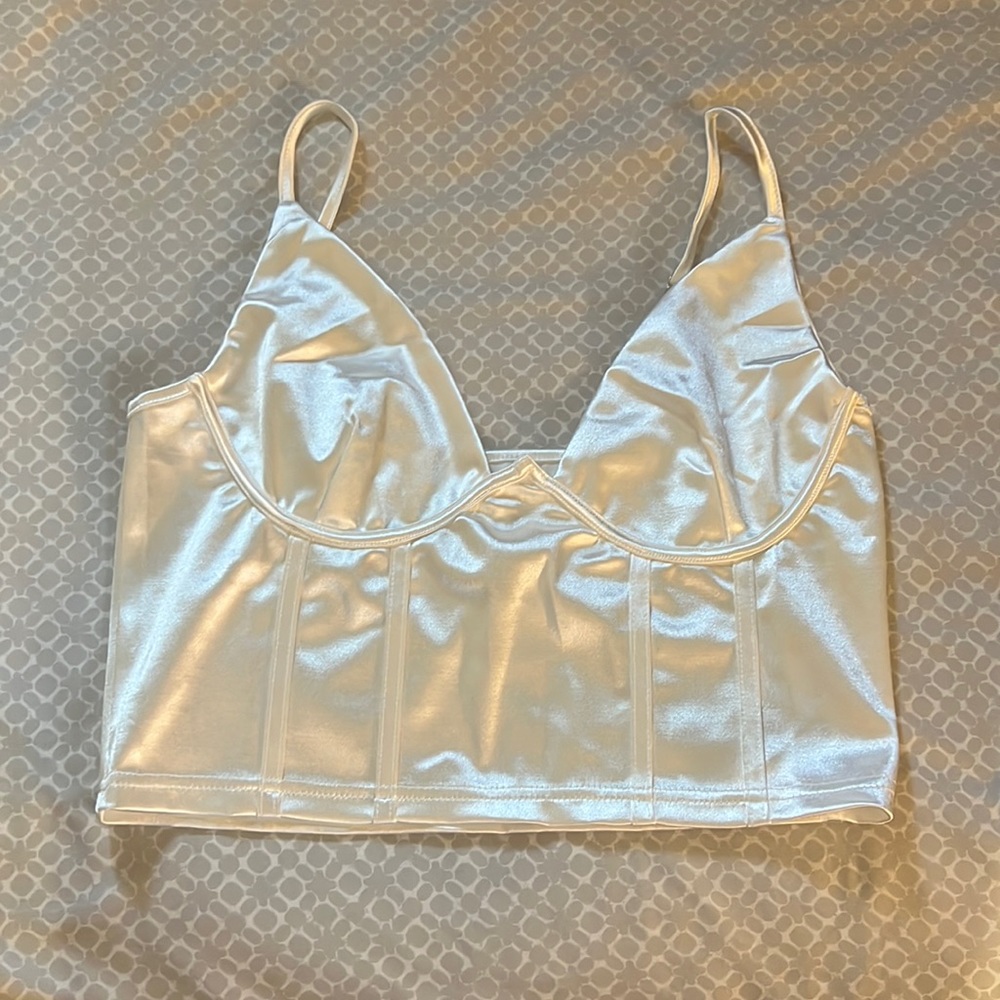 White satin corset top
